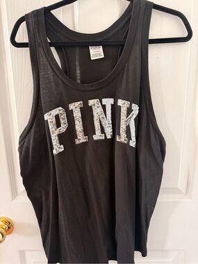 PINK Victoria's Secret Black Sequin Logo Tank